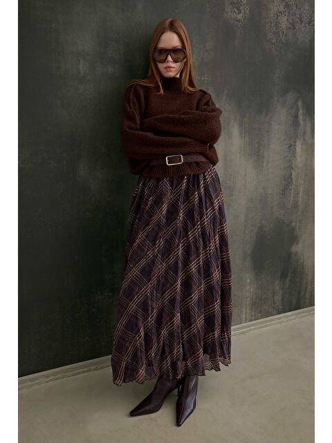 HE-QA Kraşlı Kareli Vual Etek - S000508097-19413