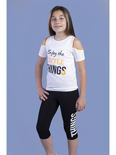 Toontoykids Kız Çocuk Kolları Şerit Detaylı Baskılı Taytlı Takım - S000271205-19965