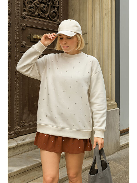 Fashion Friends Taşlı Pamuklu Regular Fit Bisiklet Yaka Sweat 25K0099K1 - S000484749-19965