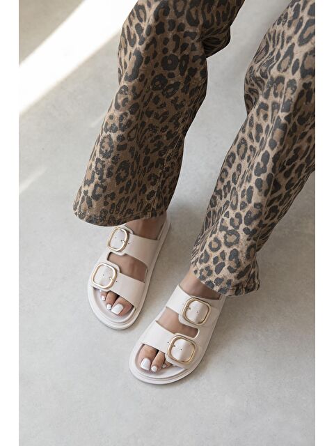 Straswans Mecy Kadın  Toka  Detay Deri  Günlük  Konfor Terlik Bej - S000512988-19928