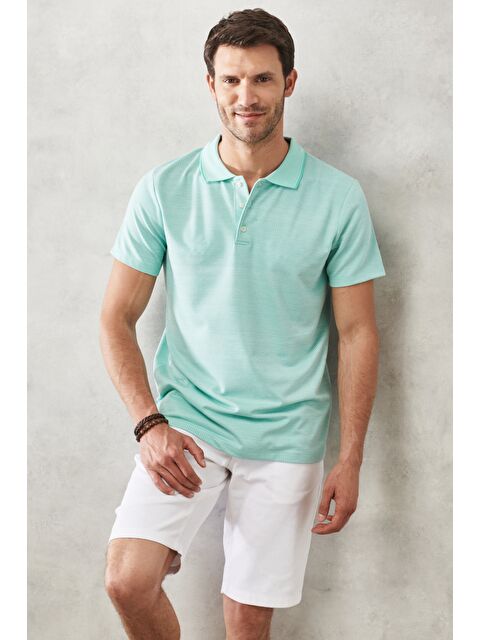AC&Co / Altınyıldız Classics Erkek Su Yeşili Slim Fit Dar Kesim Polo Yaka Kısa Kollu Tişört