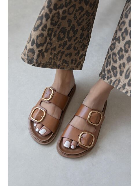 Straswans Mecy Kadın  Toka  Detay Deri  Günlük  Konfor Terlik Taba - S000512988-14955