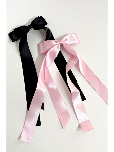 New Obsessions Çift Saten fiyonk Kurdele Toka Pembe-Siyah 2'li Paket - S000150560-37442