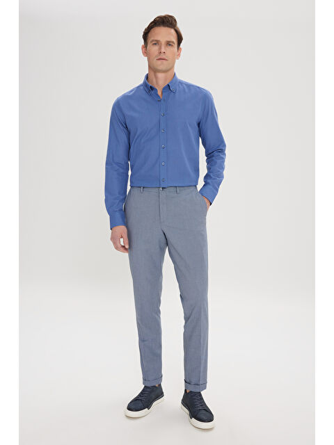 Altınyıldız Classics Erkek Koyu Mavi-Mavi Slim Fit Dar Kesim Yan Cepli Desenli Beli Lastikli Pantolon
