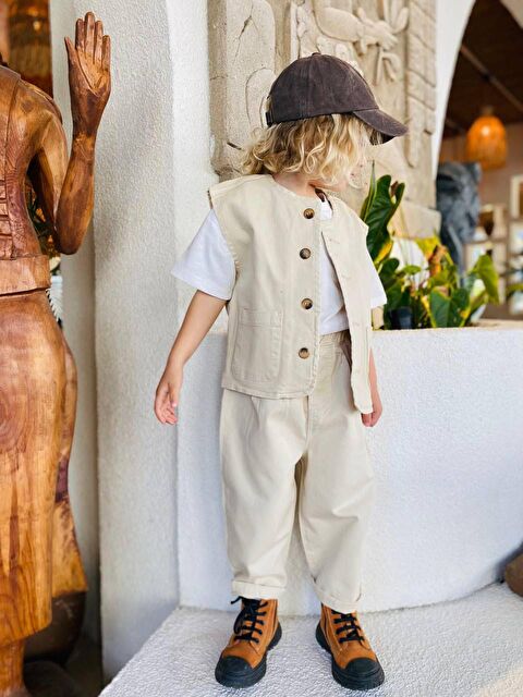 Magu Unisex Çocuk Bej Yelek Ve Pantolon Takım - S000513015-19965