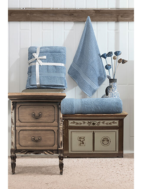 UPSTYLE 2'li %100 Pamuk Banyo Havlu Seti Mavi 90x160 cm ve 50x90 cm Yumuşak ve Emici - S000269187-17234