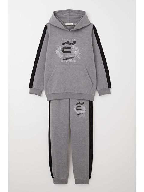 Breeze Erkek Çocuk Eşofman Takım Kapüşonlu Başarı Temalı Yazı Baskılı Koyu Gri Melanj  6 10 Yaş - S000356034-29351