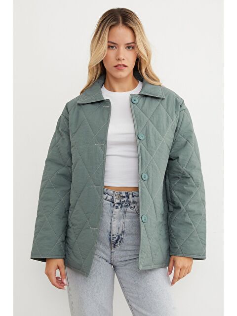 Fullamoda Baklava Desen Kapitone Oversize Düğmeli Mont - S000439972-18194