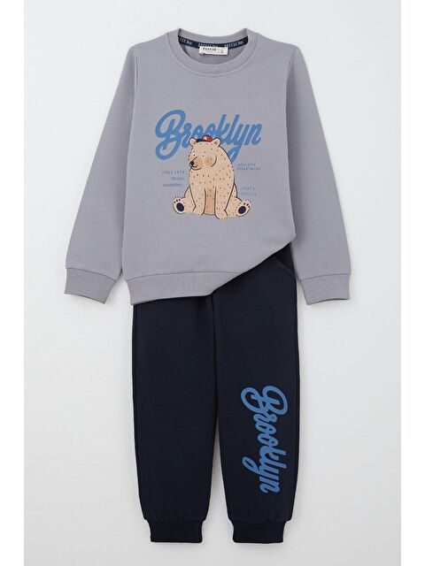 Breeze Erkek Çocuk Eşofman Takım Kolej Şampiyonu Sevimli Ayıcık Baskılı Gri (2-5 Yaş) - S000017149-20600