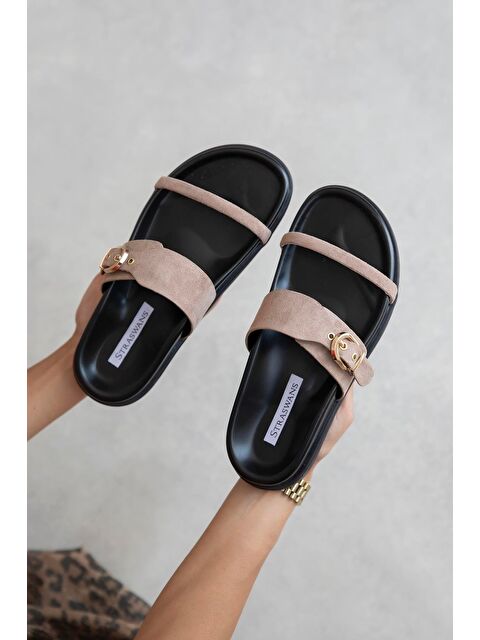 Straswans Zeus Kadın Toka Detay Günlük Konfor Süet Terlik Vizon - S000513022-26429