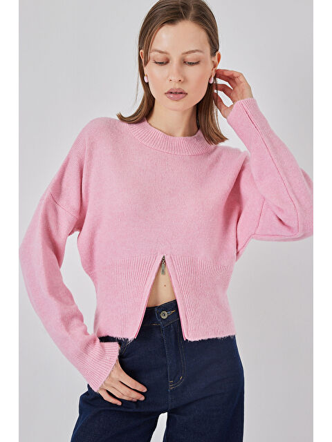 Bigdart Kadın Fermuarlı Triko Kazak 15937 - Pembe - S000435367-20024