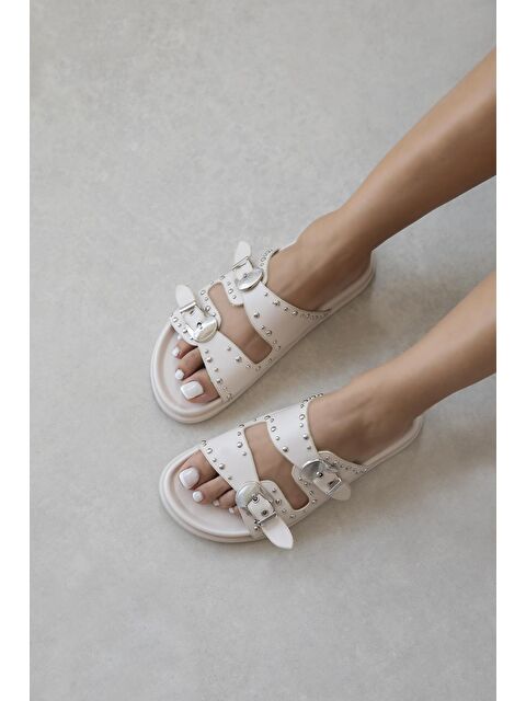 Straswans Gavi Kadın Drop Detay Günlük Konfor Deri Terlik Bej - S000513019-19928