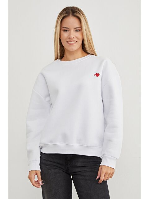 Fullamoda 3 İplik Kalp Baskılı Bisiklet Yaka Sweatshirt - S000443576-20063