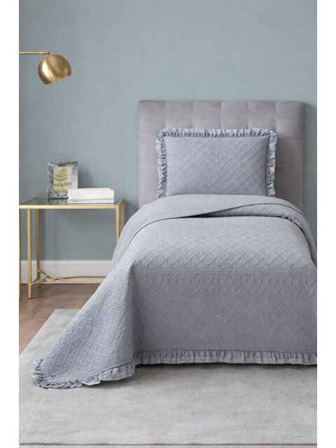 Çeyiz Diyarı Roma Elyaf Dolgulu Tek Kişilik 180x240 Cm Yatak Örtüsü Antrasit