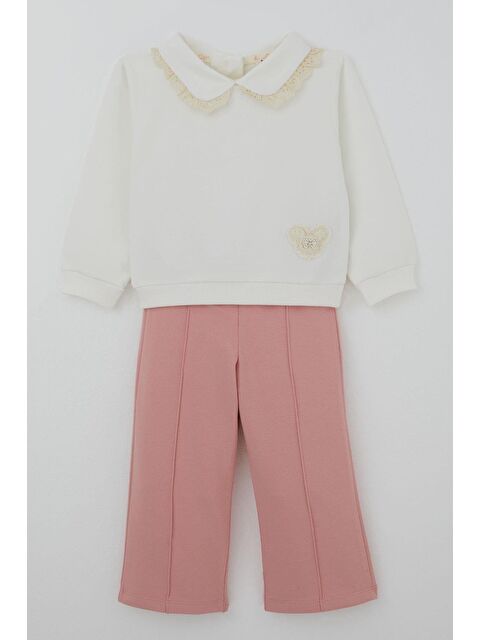 Breeze Kız Çocuk Eşofman Takımı Yaka Kısmı Güpür Detaylı Kalp Arma Detaylı Ekru (1.5-5 Yaş) - S000516321-19965