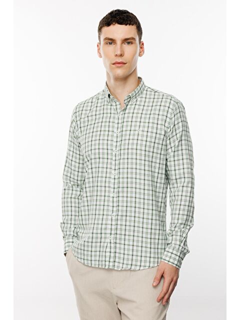 igs Açık Yeşil Dynamic Fit  Düğmeli Yaka Ekose Uzun Kollu Cepsiz Pamuklu Gömlek - S000525559-18194