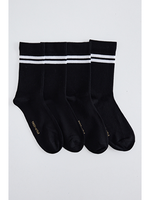 Katia And Bony 4'lü Paket Şeritli Unisex Soket Çorap Siyah
