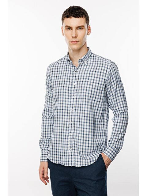 igs Lacivert Dynamic Fit  Düğmeli Yaka Ekose Uzun Kollu Cepsiz Pamuklu Gömlek - S000525559-21164