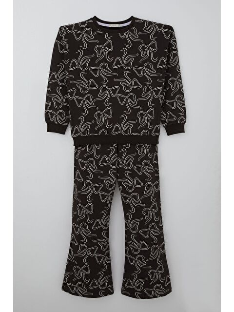 Breeze Kız Çocuk Eşofman Takımı Kurdele Desenli Bel Kısmı Lastikli Koyu Kahve (9-14 Yaş) - S000516322-29704