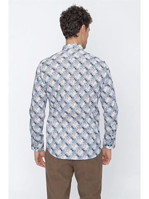 İMZA Bej Uzun Kol Baskılı Pamuklu Elastanlı Slim Fit Dar Kesim Klasik Gömlek 1004225157 - S000415390-19928