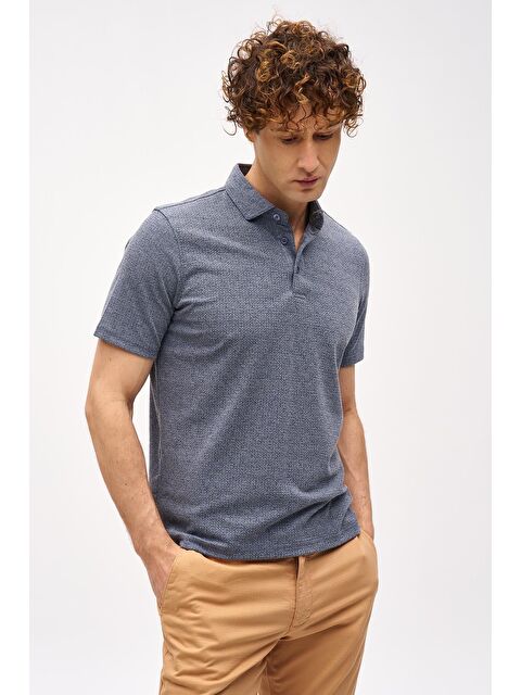 igs Petrol Slim Fit Dar Kalıp Fermuarlı Polo Yaka Düz Kısa Kollu Tişört - S000490460-18194