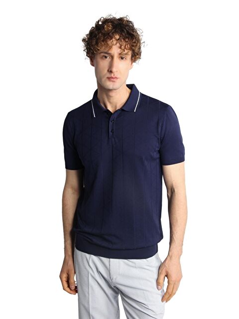 igs Lacivert Slim Fit Dar Kalıp Polo Yaka Düz Kısa Kollu Triko Tişört - S000525560-21164