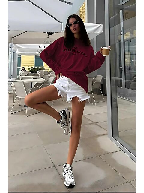 Madmext Bordo Baskılı Uzun Kollu Tişört Mg2451 - S000388801-19951