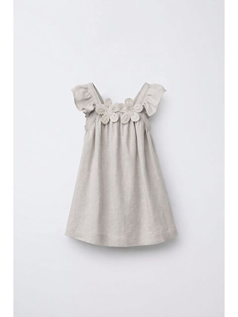 Magu Kız Çocuk Pamuklu Gri Çiçek Detaylı Elbise