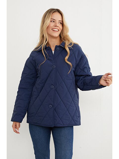 Fullamoda Baklava Desen Kapitone Oversize Düğmeli Mont - S000439972-21164