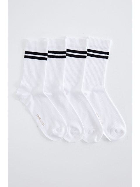 Katia And Bony 4'lü Paket Şeritli Unısex Soket Çorap Beyaz - S000163838-20063