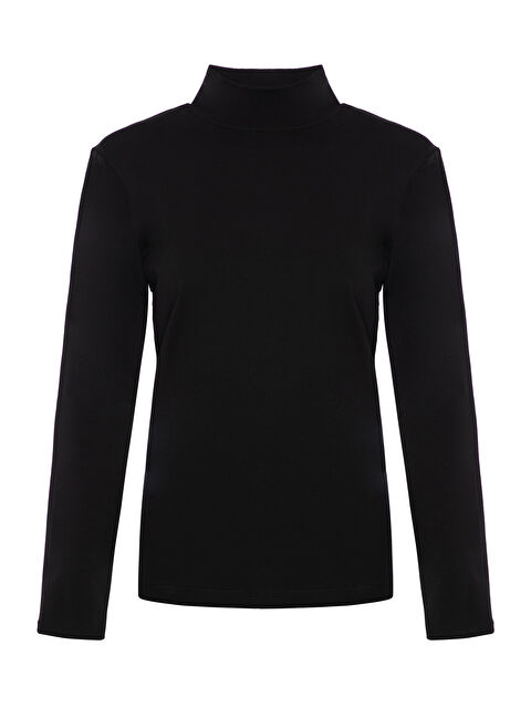 Tolin Kadın Uzun Kollu Pamuklu Elastanlı Balıkçı Yaka Siyah Fanila 6257 - S000314603-19351