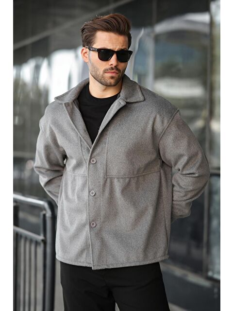 Madmext Antrasit Kaşe Gömlek Erkek Ceket E6765 - S000465693-29666