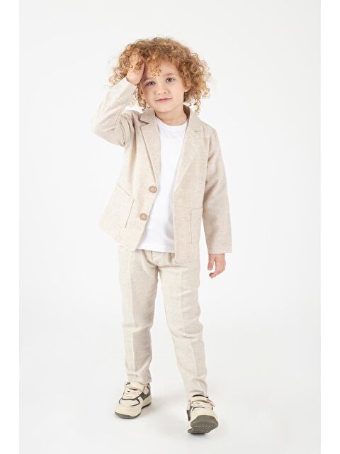 Magu Erkek Çocuk Keten Siyah Ceket Pantolon Beyaz T-Shirt Alt-Üst 3'Lü Takım - S000513021-23173