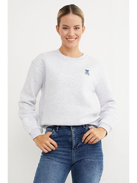 Fullamoda 3 İplik Taş İşlemeli Ayıcık Nakışlı Sweatshirt - S000435617-74