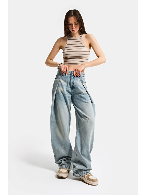 It's Basic Kadın T.Kot Rengi 12s6-65 Loose Fit Bol Kesim Özel Tasarım Denim Jean