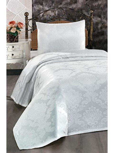 Çeyiz Diyarı Busem Jakarlı Şönil Tek Kişilik Yatak Örtüsü Krem - S000485409-23173