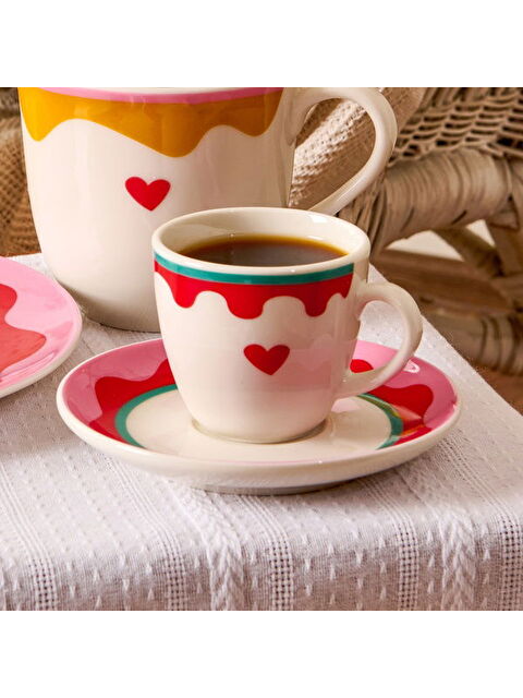 Evidea Kitchen Granny 4 Parça Porselen Fincan Takımı - Renkli / Kırmızı - S000391433-23173