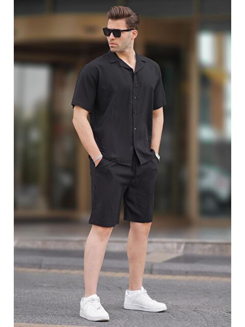 Madmext Siyah Erkek Gömlek Şort %100 Pamuk Takımı 5956 - S000185547-19351