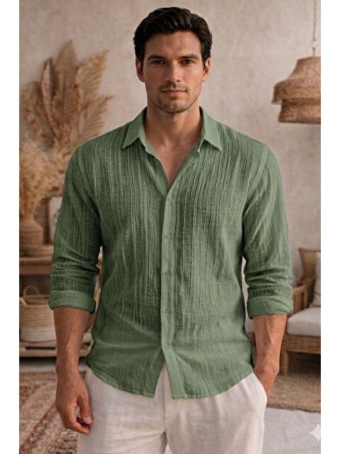 Tarz Cool Erkek Keten Karışımlı Gömlek Relaxed Yazlık İnce Kumaş Casual Gömlek