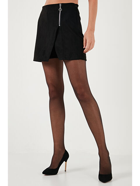 Lela Streç Slim Fit Asimetrik Kesim Fermuarlı Kışlık Kadın Şort Etek 5865969 - S000260060-19351