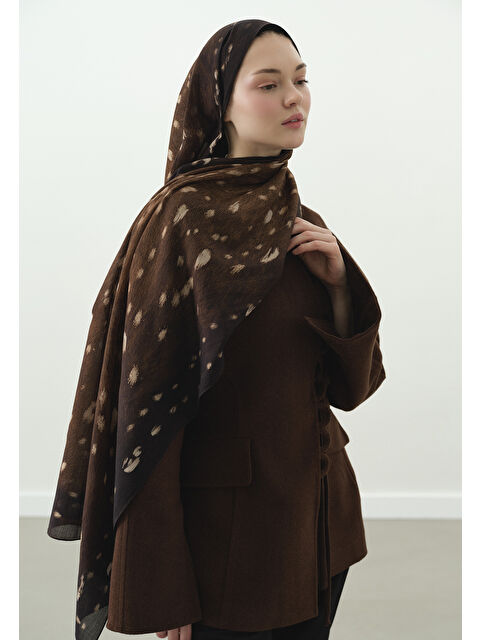 Fresh Scarfs FAWN DESENLİ PAMUK VİSKON ŞAL KAHVERENGİ - S000490032-19413
