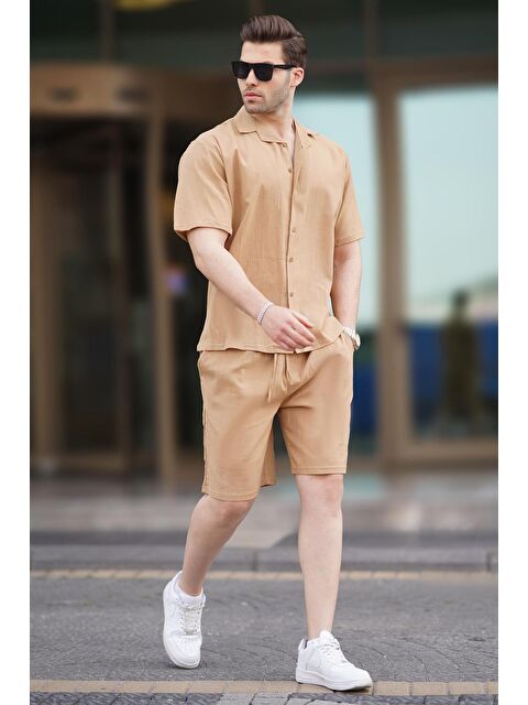 Madmext Bej Erkek Gömlek Şort %100 Pamuk Takımı 5956 - S000185547-19928