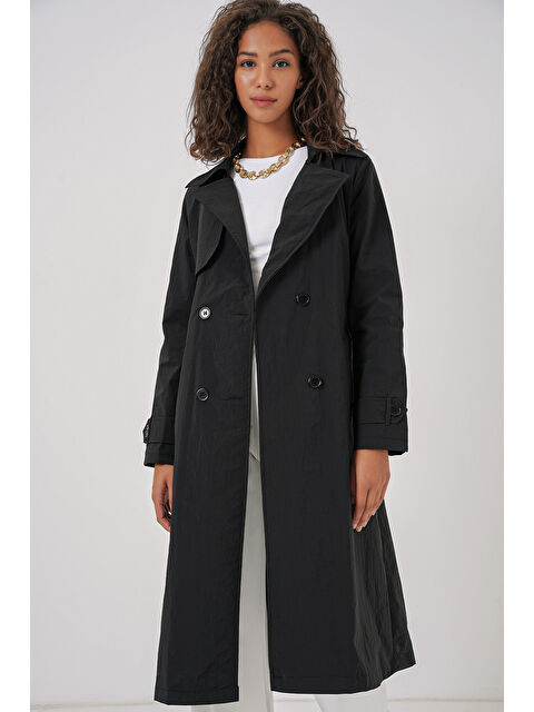 Bigdart 5938 Kruvaze Yaka Trençkot - Siyah - S000291633-19351