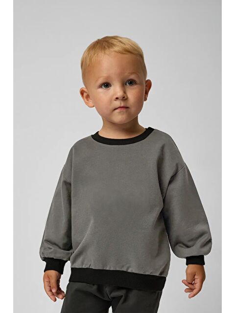 Luess Unisex Çocuk Basic Oversize Sweatshirt - Siyah (2-3 Yaş - 7-8 Yaş) - S000299113-19351