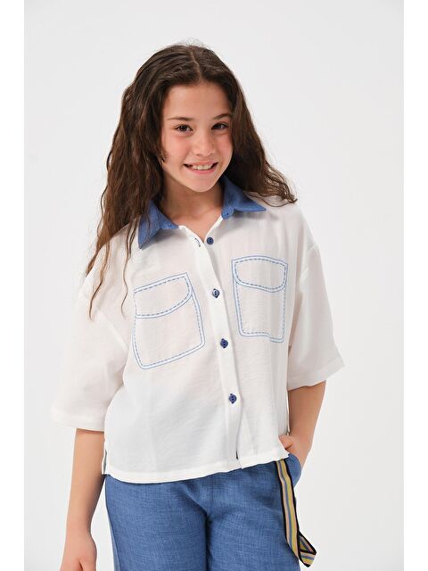 Jazzi·ee Genç Kız Çocuk Cep Desen Detaylı Kısa Kollu Gömlek - S000315649-23710