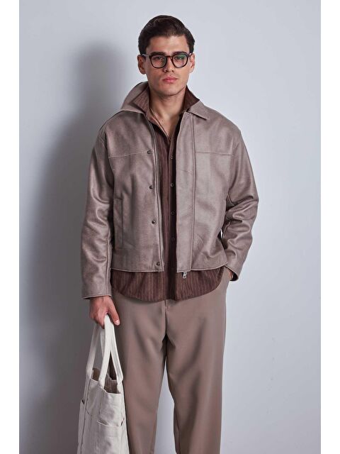 Abluka Online Erkek Oversize Süet Görünümlü Ceket Bej - S000465711-19928