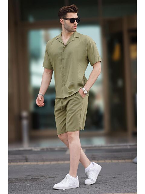 Madmext Haki Erkek Gömlek Şort %100 Pamuk Takımı 5956 - S000185547-18547