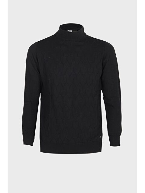 igs Siyah Dar Kalıp Yarım Balıkçı Desenli Uzun Kollu Triko - S000490031-19351