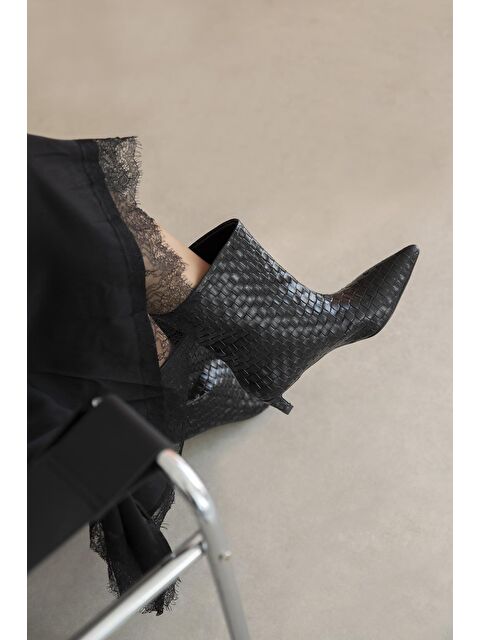 Straswans Zoey Kadın Örgü Detay Deri Bot Siyah - S000513026-19351