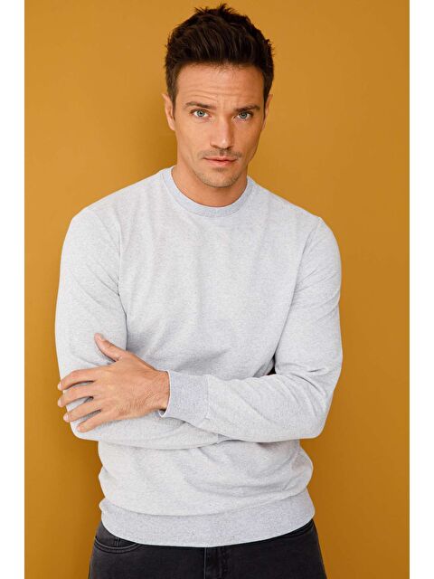 igs Erkek A.Gri Modernfit / Ekstra Dar Kalıp Bisiklet Yaka Sweatshirt - S000490044-20600